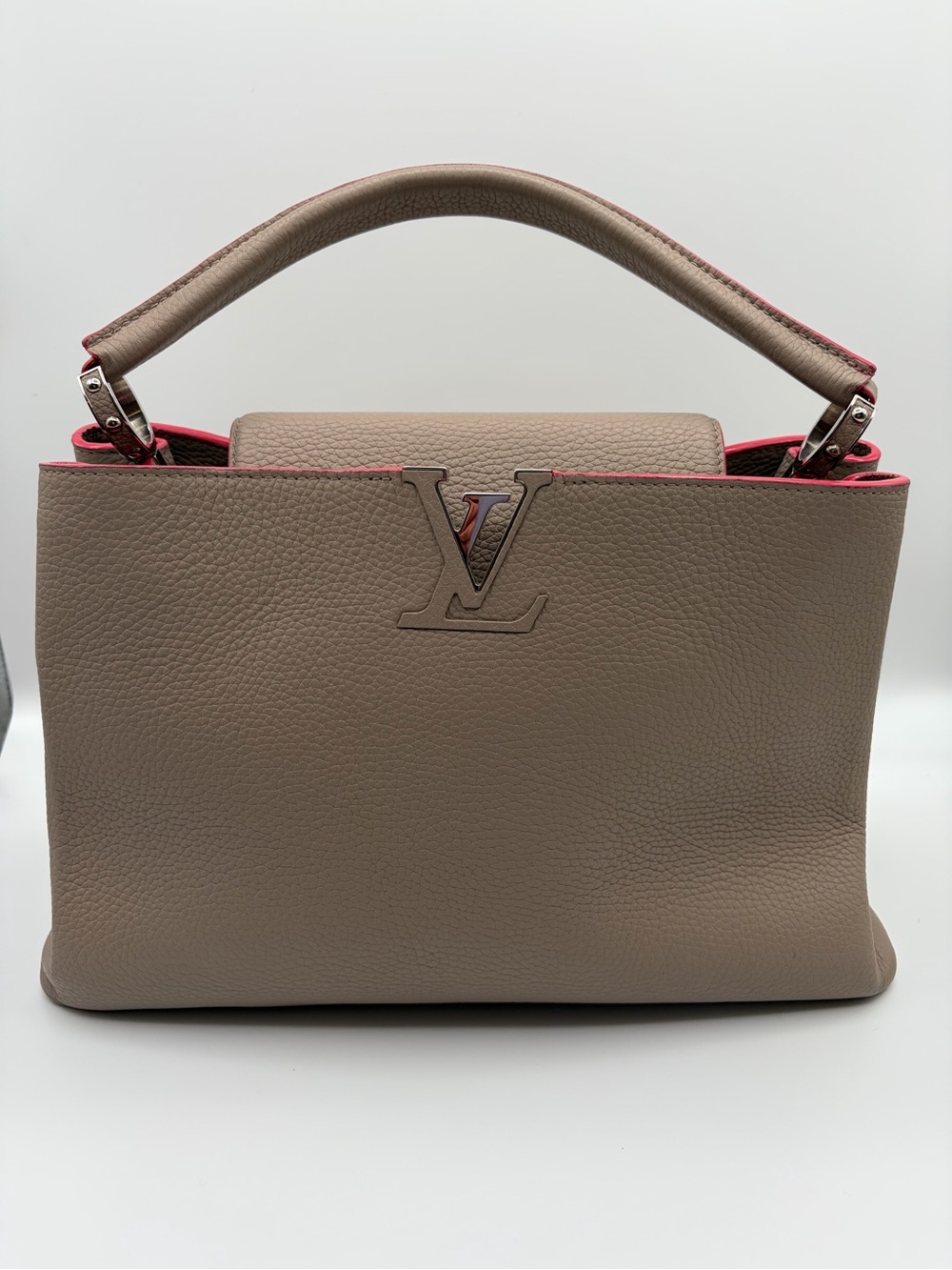 Louis Vuitton Capucines MM Taurillon Leather Galet Pink Top Handle Bag 2014